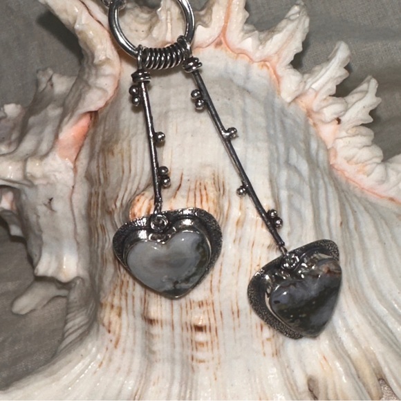 Modern Dendritic Opal Solar dangle multi-gem handmade statement Necklace - Picture 5 of 10